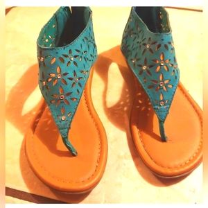 Girls Sandals American Eagle AE Cage Blue Hooded Flat Zipper Shoes-size 12